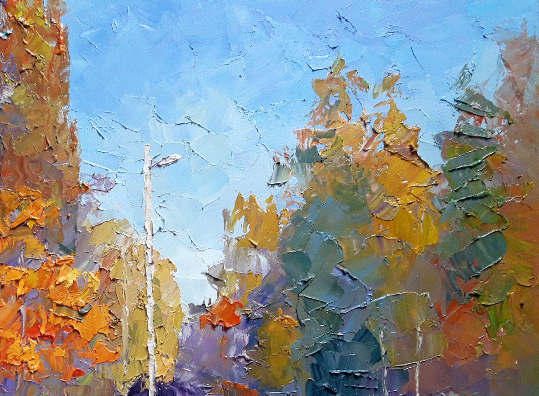 Artist: Boris Serdyuk 
Work: Original oil painting, handmade artwork, one of a kind 
Medium: Oil on Canvas
Style: Impressionism
Year: 2020
Title: Autumn Day
Size: 19.5