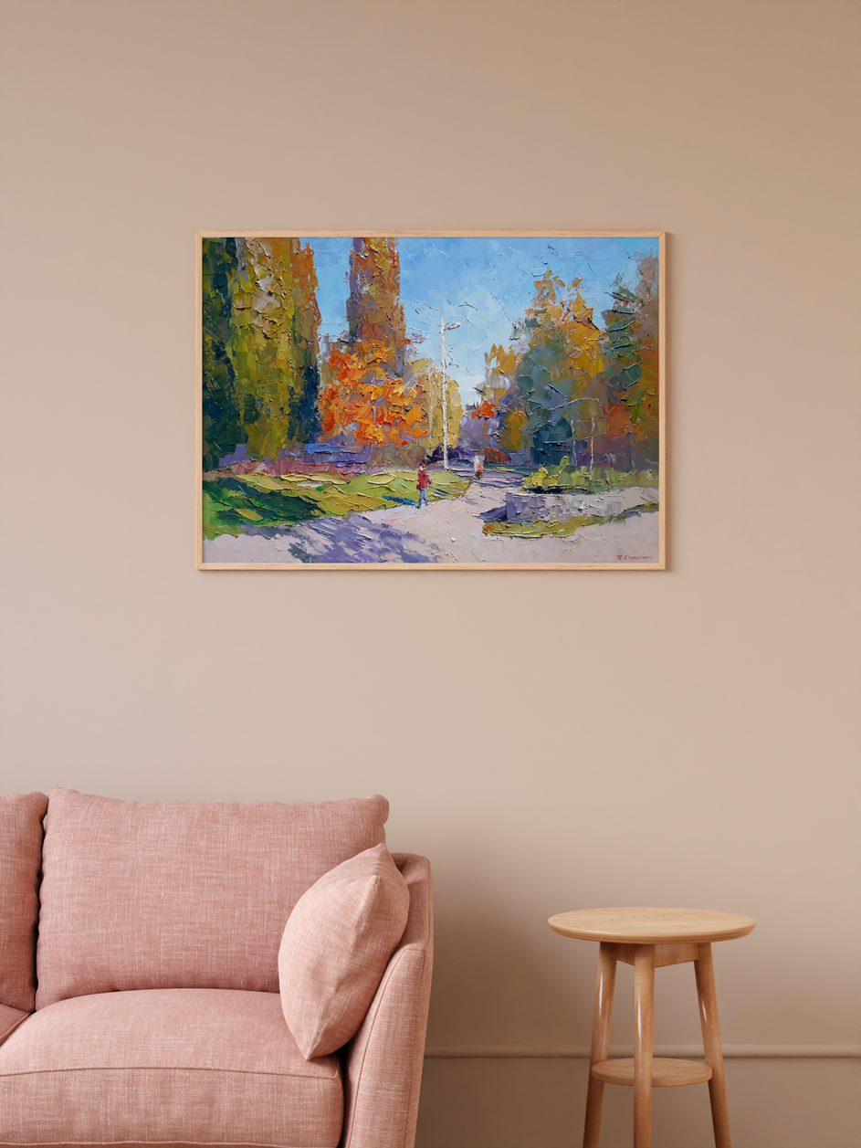 Autumn Day, Impressionism, Original oil Painting, Ready to Hang For Sale 4
