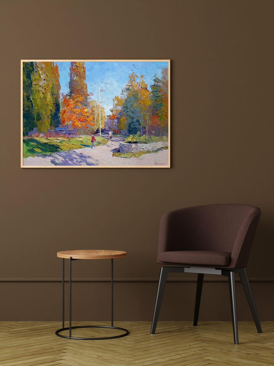Autumn Day, Impressionism, Original oil Painting, Ready to Hang For Sale 5
