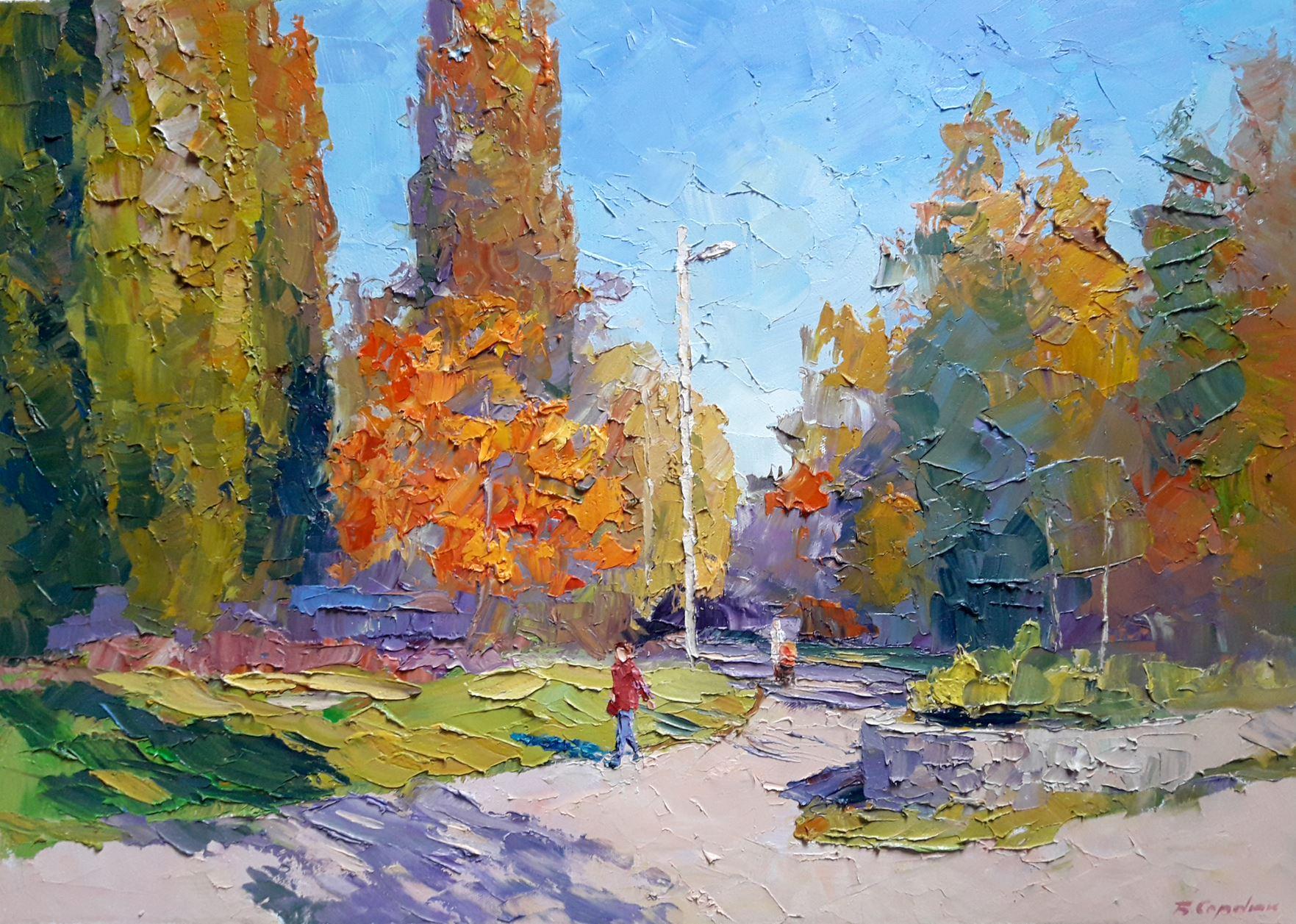 Boris Serdyuk  Landscape Painting - Autumn Day, Impressionism, Original oil Painting, Ready to Hang