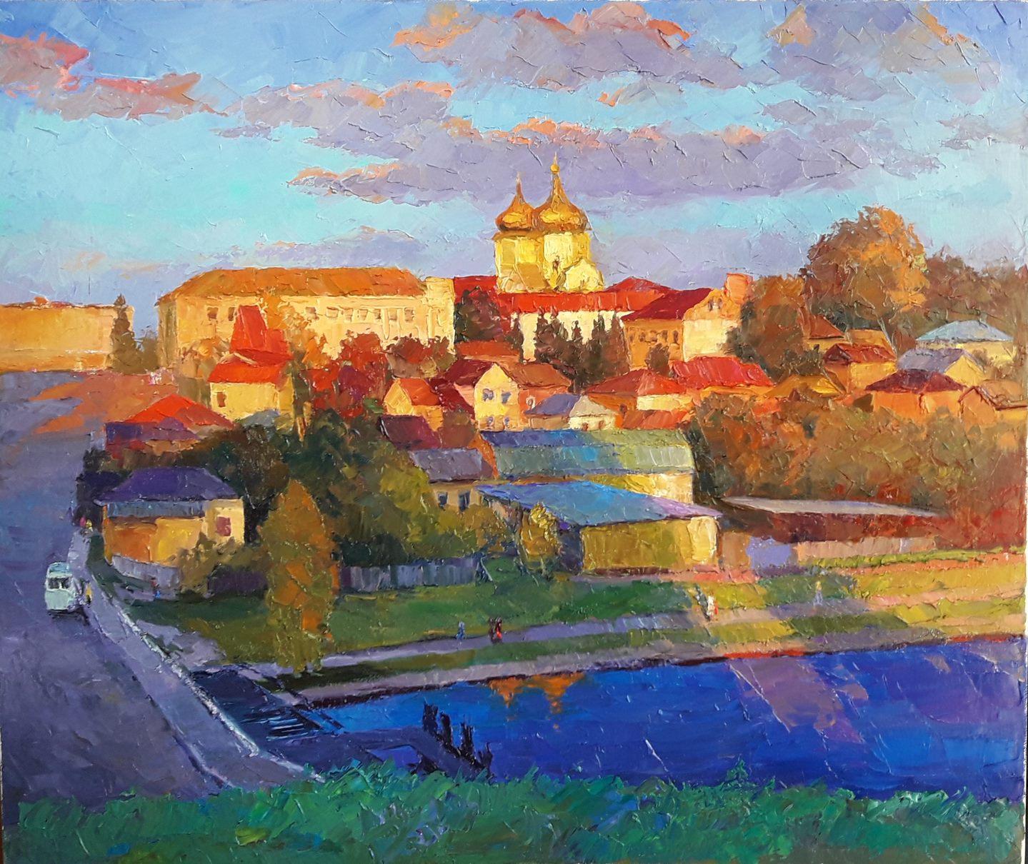 Boris Serdyuk  Landscape Painting - Autumn in Ternopol, Original oil Painting, Ready to Hang
