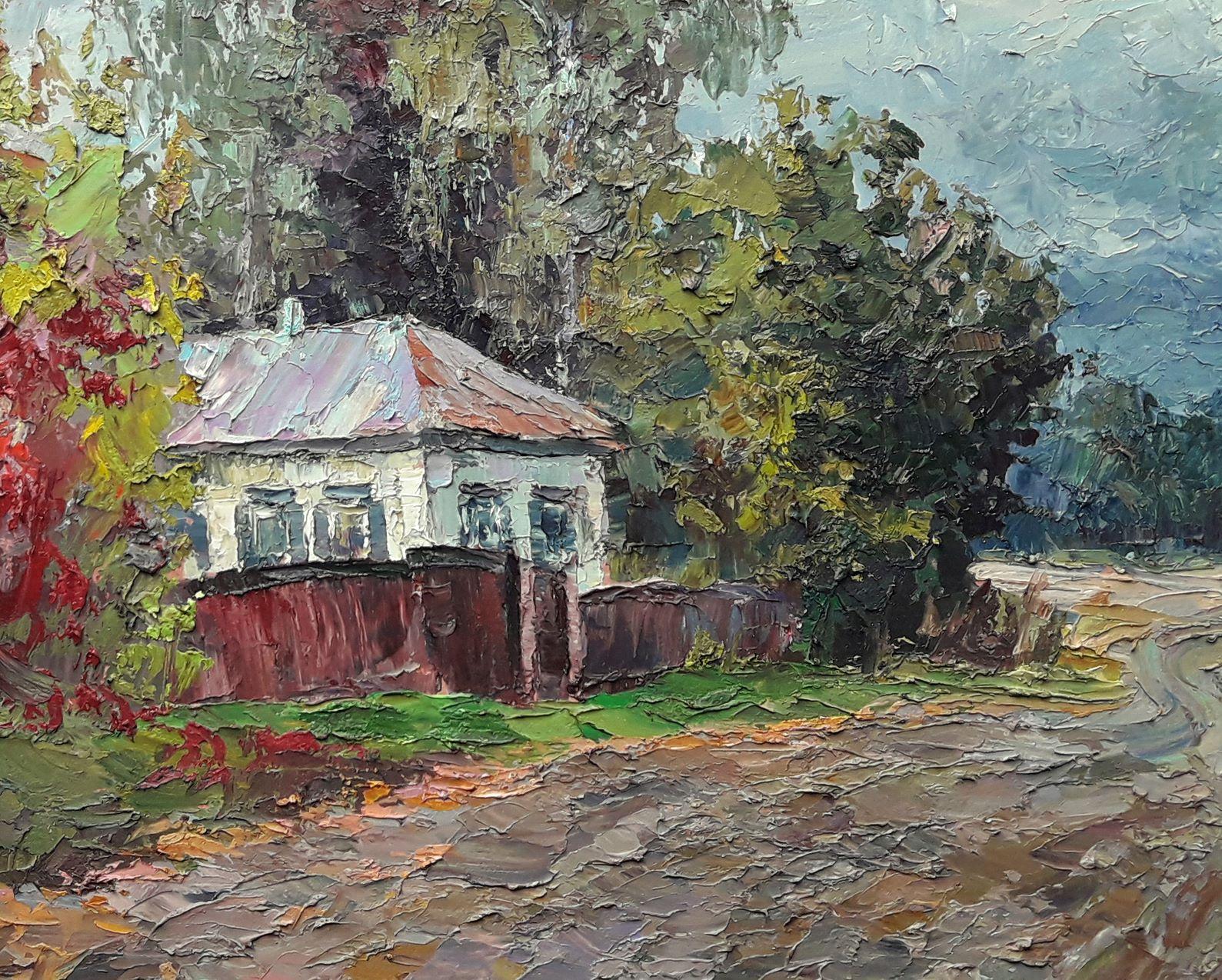 utumne dans le village de Guta, peinture à l'huile originale, prête à être accrochée - Impressionnisme Painting par Boris Serdyuk 