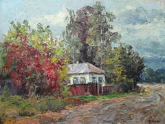 Autumn in the village of Guta, Original oil Painting, Ready to Hang