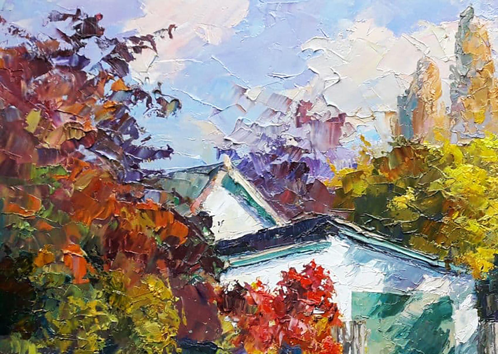 Autumn Morning, Impressionism, Original oil Painting, Ready to Hang For Sale 2