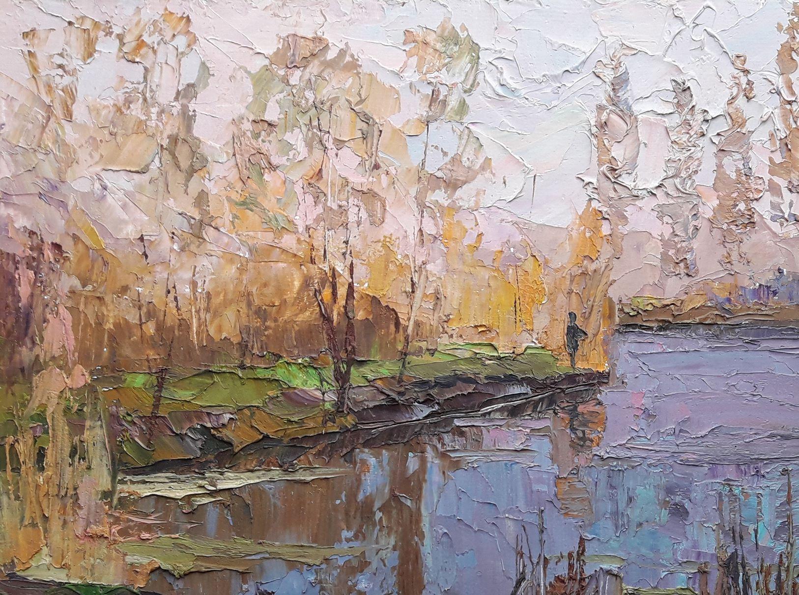 utumn on the lake, peinture à l'huile originale, prête à être accrochée - Painting de Boris Serdyuk 