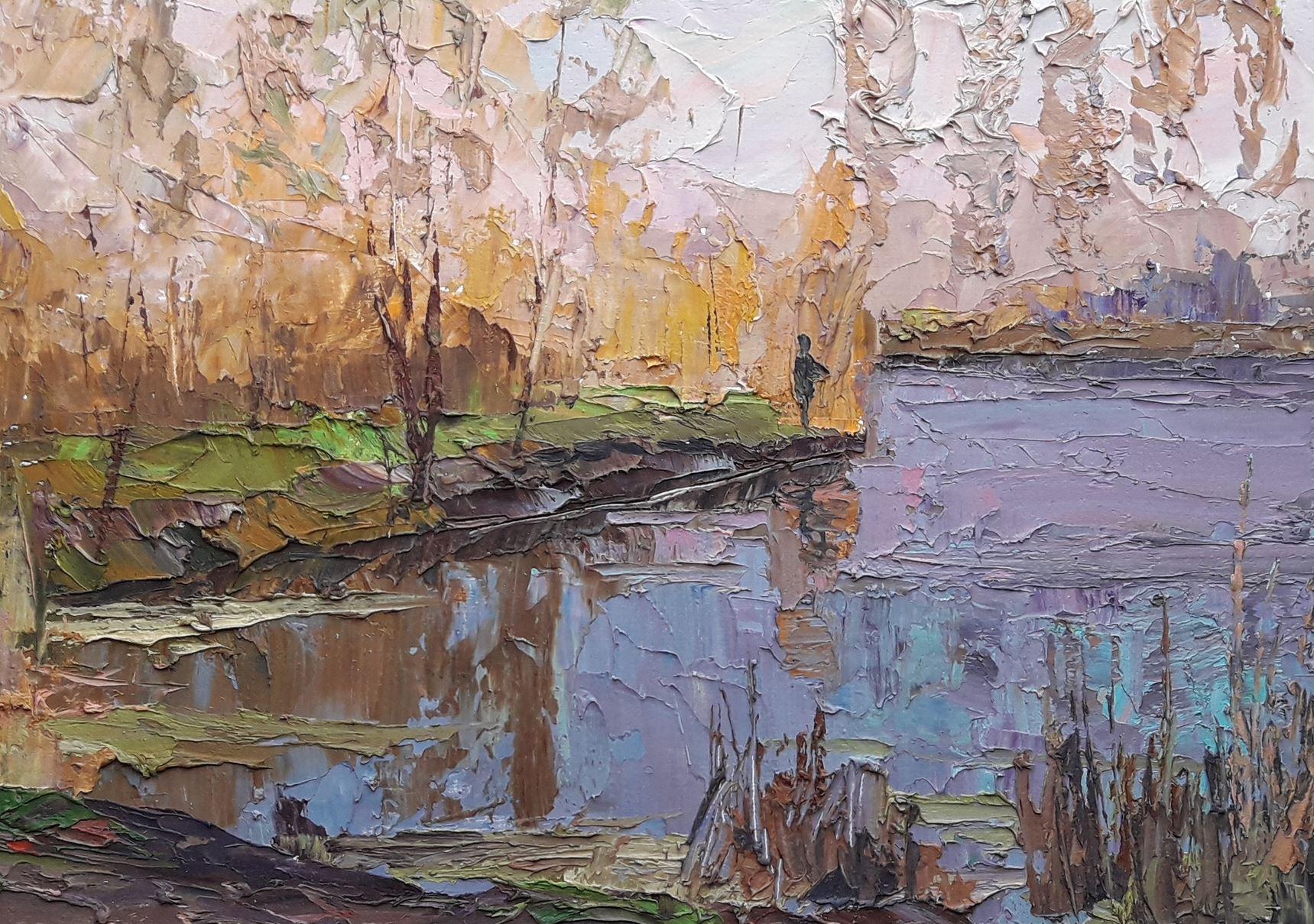 utumn on the lake, peinture à l'huile originale, prête à être accrochée - Impressionnisme Painting par Boris Serdyuk 