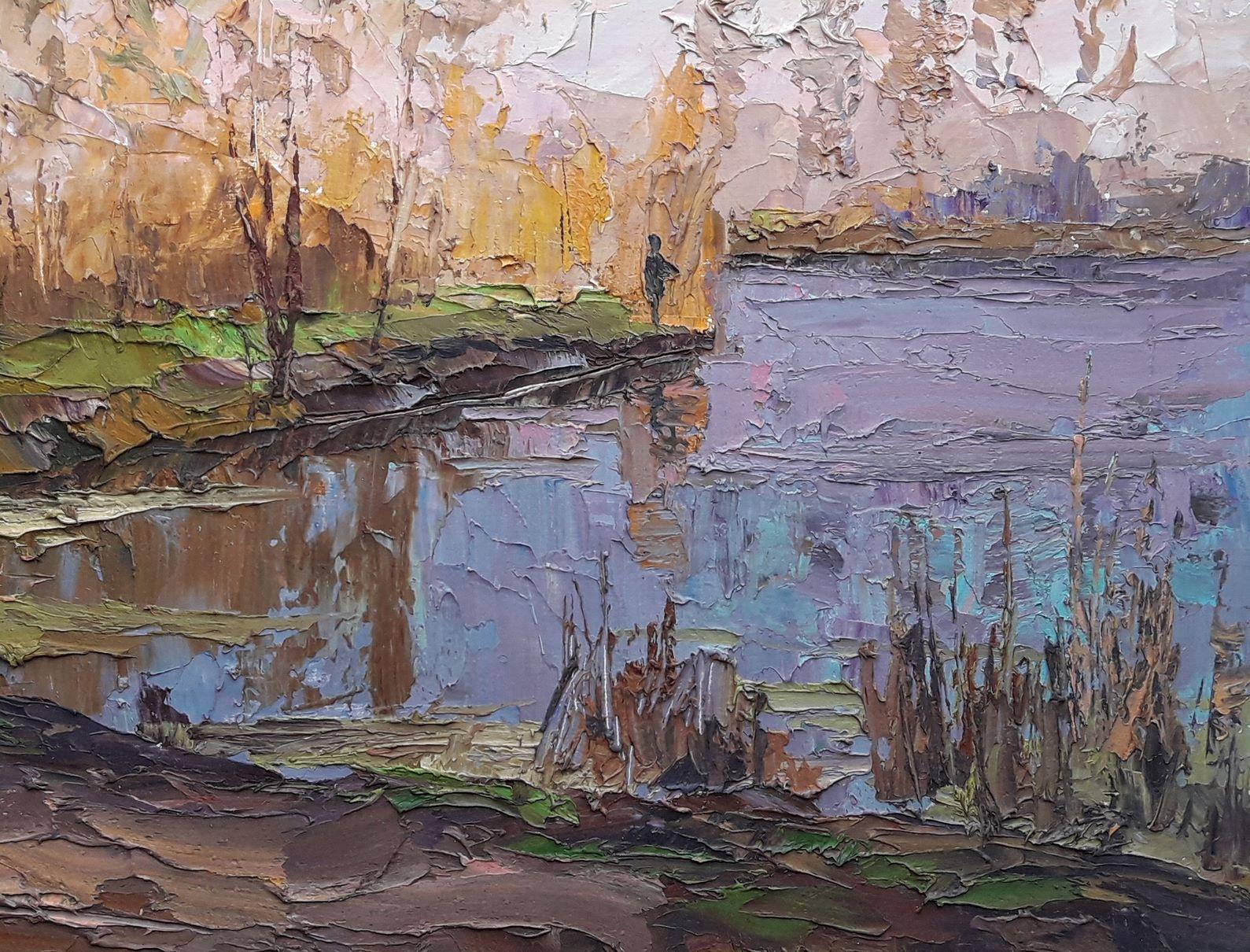 Artistics : Boris Serdyuk 
Oeuvre : Peinture à l'huile originale, œuvre d'art faite à la main, unique en son genre. 
Médium : Huile sur toile
Style : Impressionnisme
Année : 2020
Titre : Automne sur le lac
Taille : 17.5