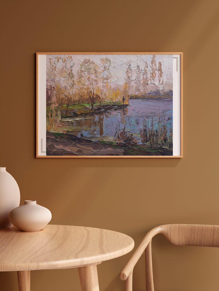 utumn on the lake, peinture à l'huile originale, prête à être accrochée 2