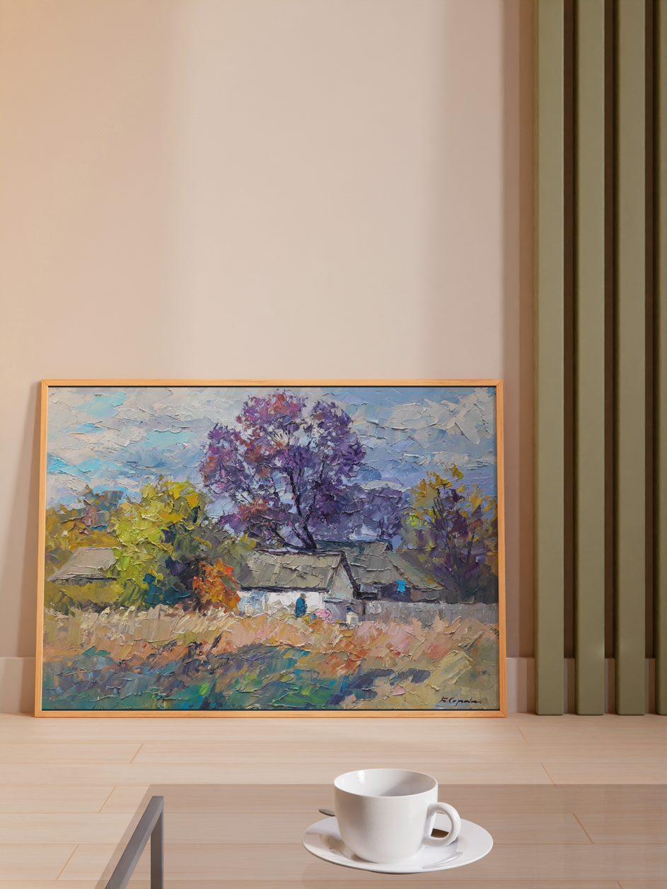 Artist: Boris Serdyuk 
Work: Original oil painting, handmade artwork, one of a kind 
Medium: Oil on Cardboard
Style: Impressionism
Year: 2020
Title: Autumn
Size: 19.5