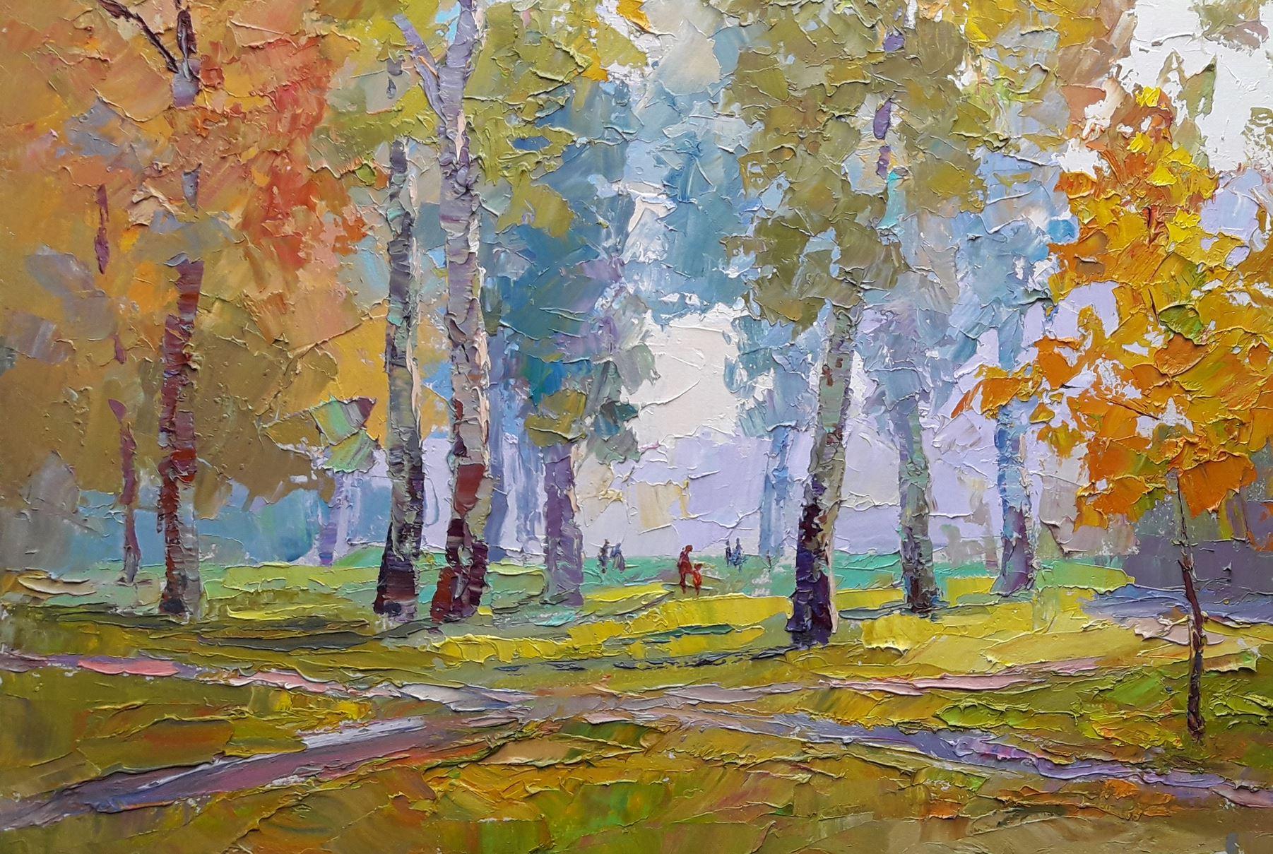 Artist: Boris Serdyuk 
Work: Original oil painting, handmade artwork, one of a kind 
Medium: Oil on Canvas
Style: Impressionism
Year: 2020
Title: Autumn park
Size: 19.5