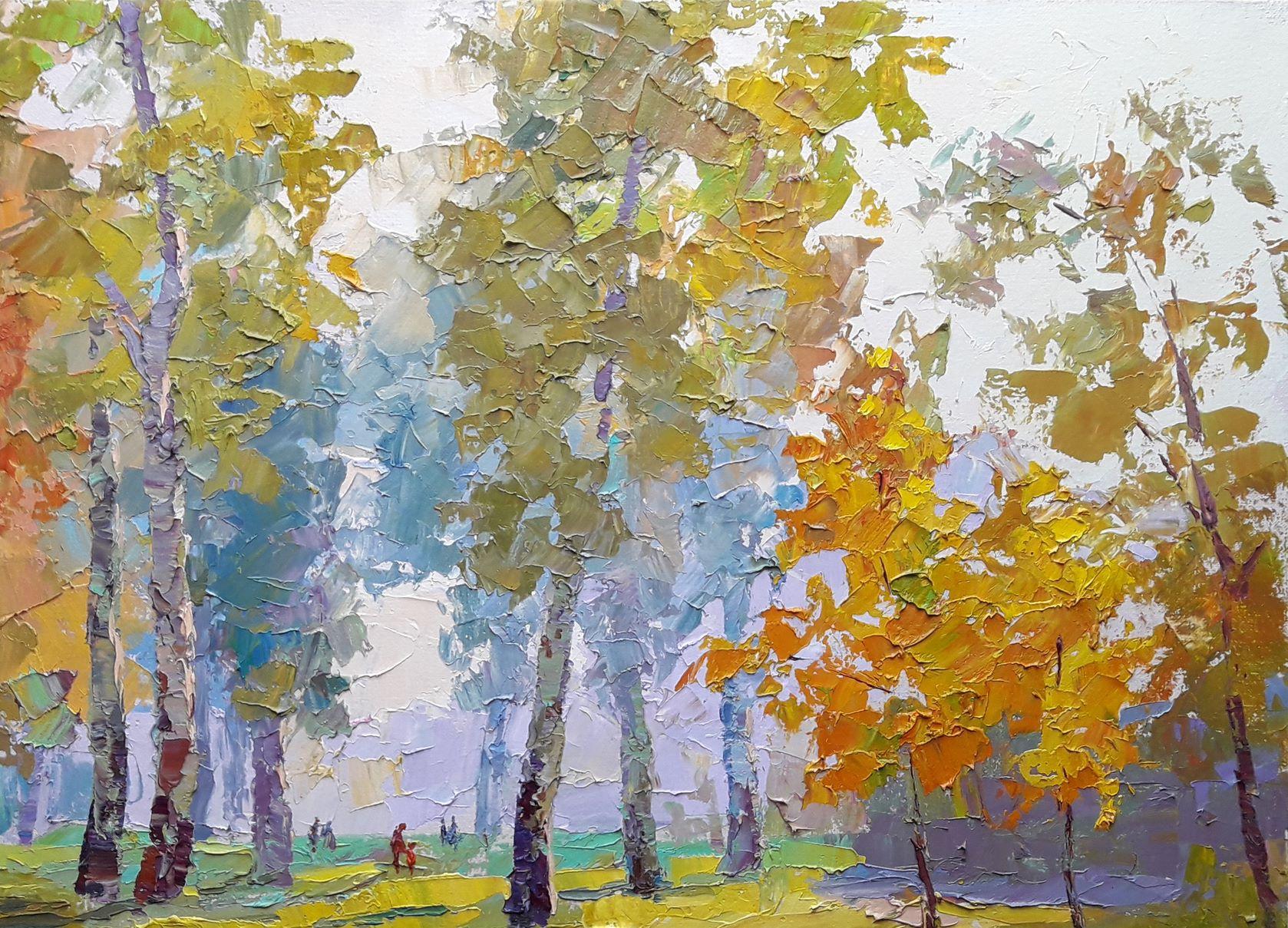 Autumn park, Original oil Painting, Ready to Hang For Sale 2