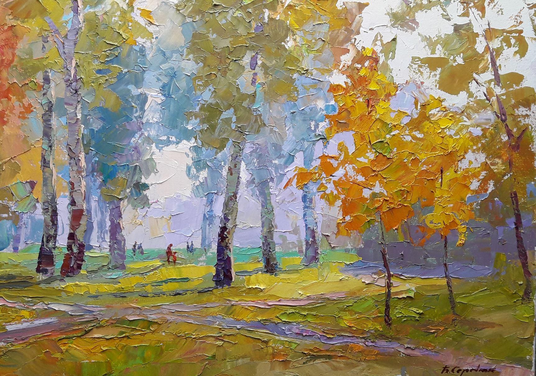 Autumn park, Original oil Painting, Ready to Hang For Sale 3