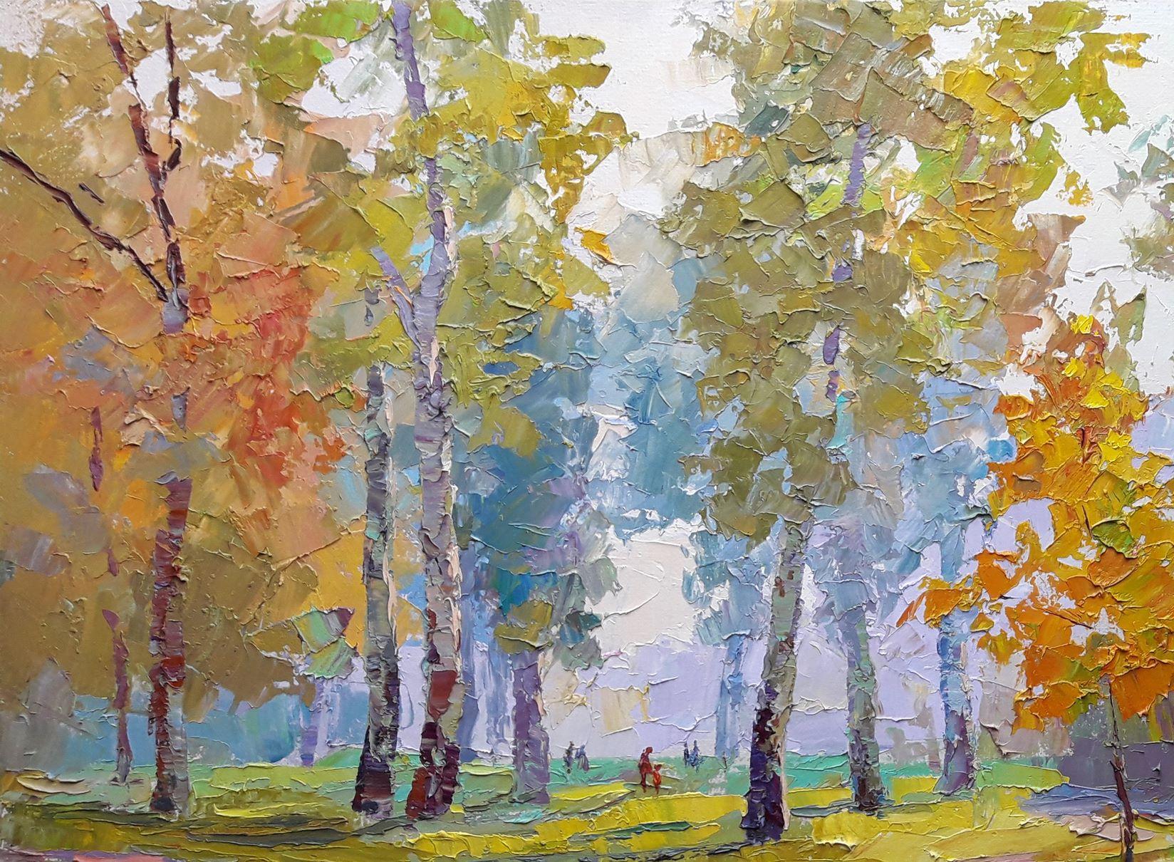 Autumn park, Original oil Painting, Ready to Hang For Sale 4