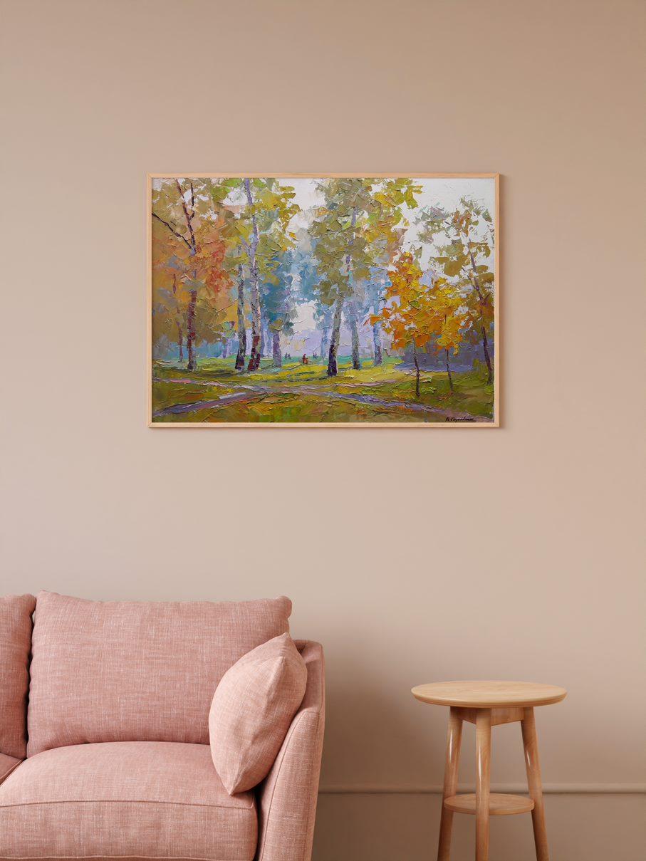 Autumn park, Original oil Painting, Ready to Hang For Sale 5