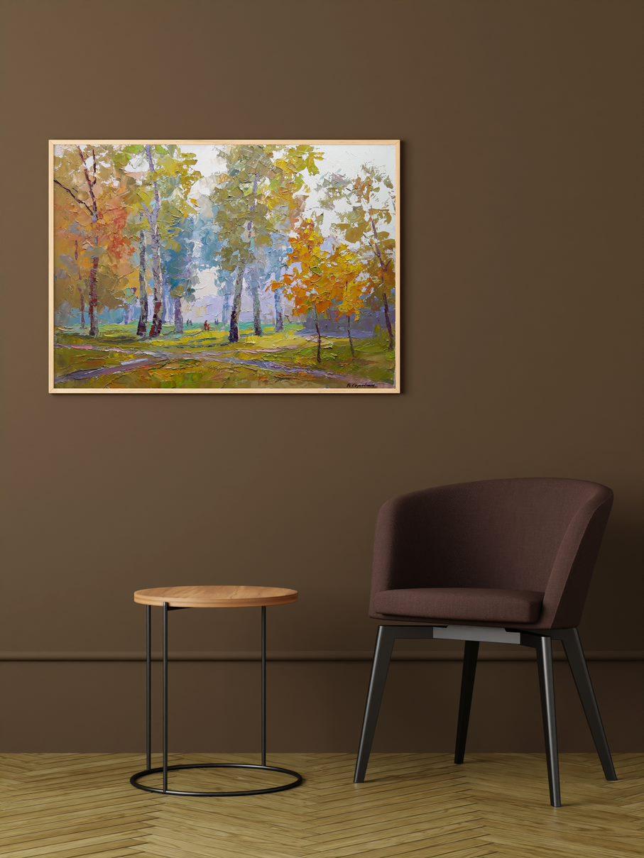 Autumn park, Original oil Painting, Ready to Hang For Sale 6
