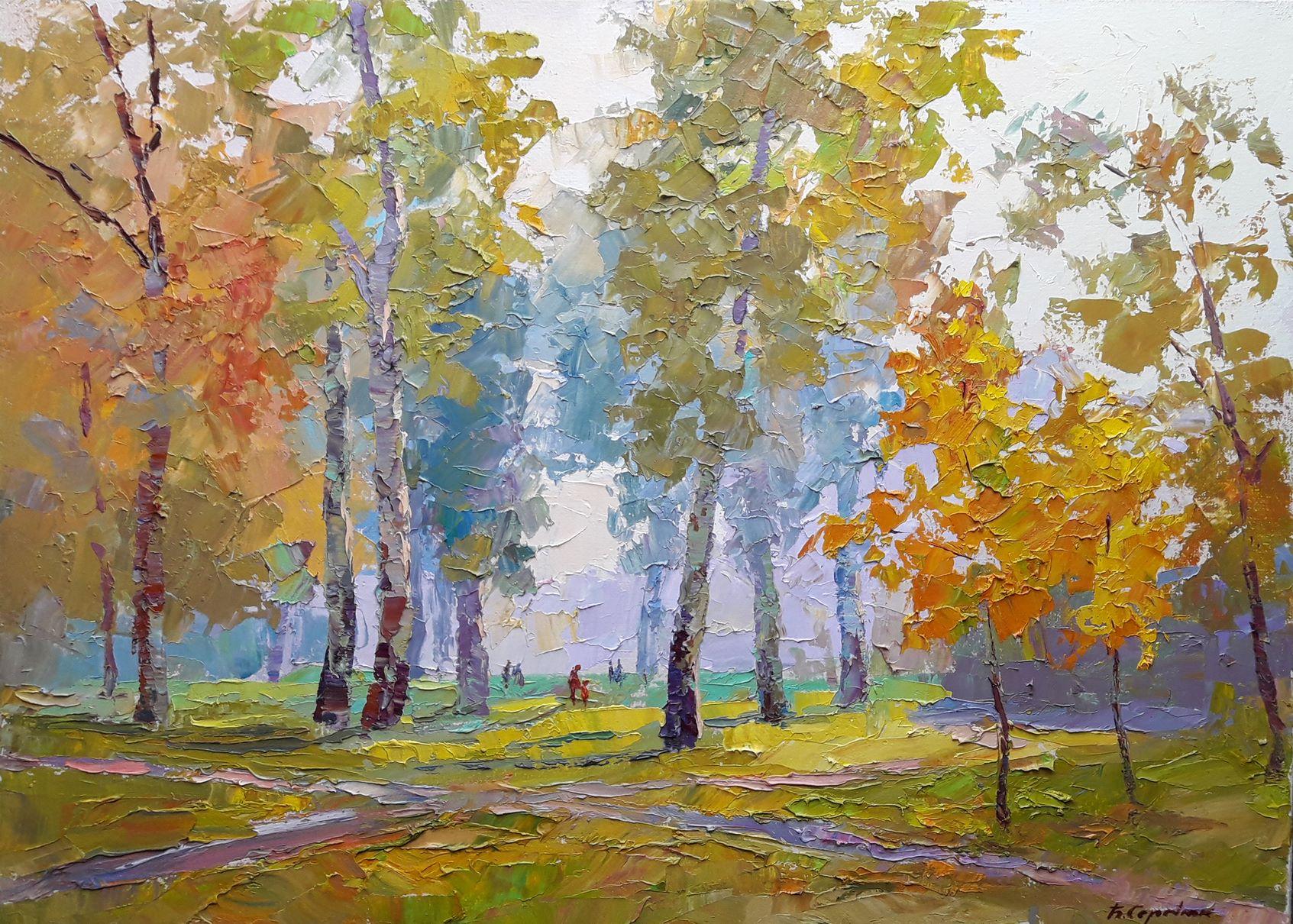 Boris Serdyuk  Landscape Painting - Autumn park, Original oil Painting, Ready to Hang