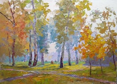 Park d'automne, peinture à l'huile originale, prête à accrocher