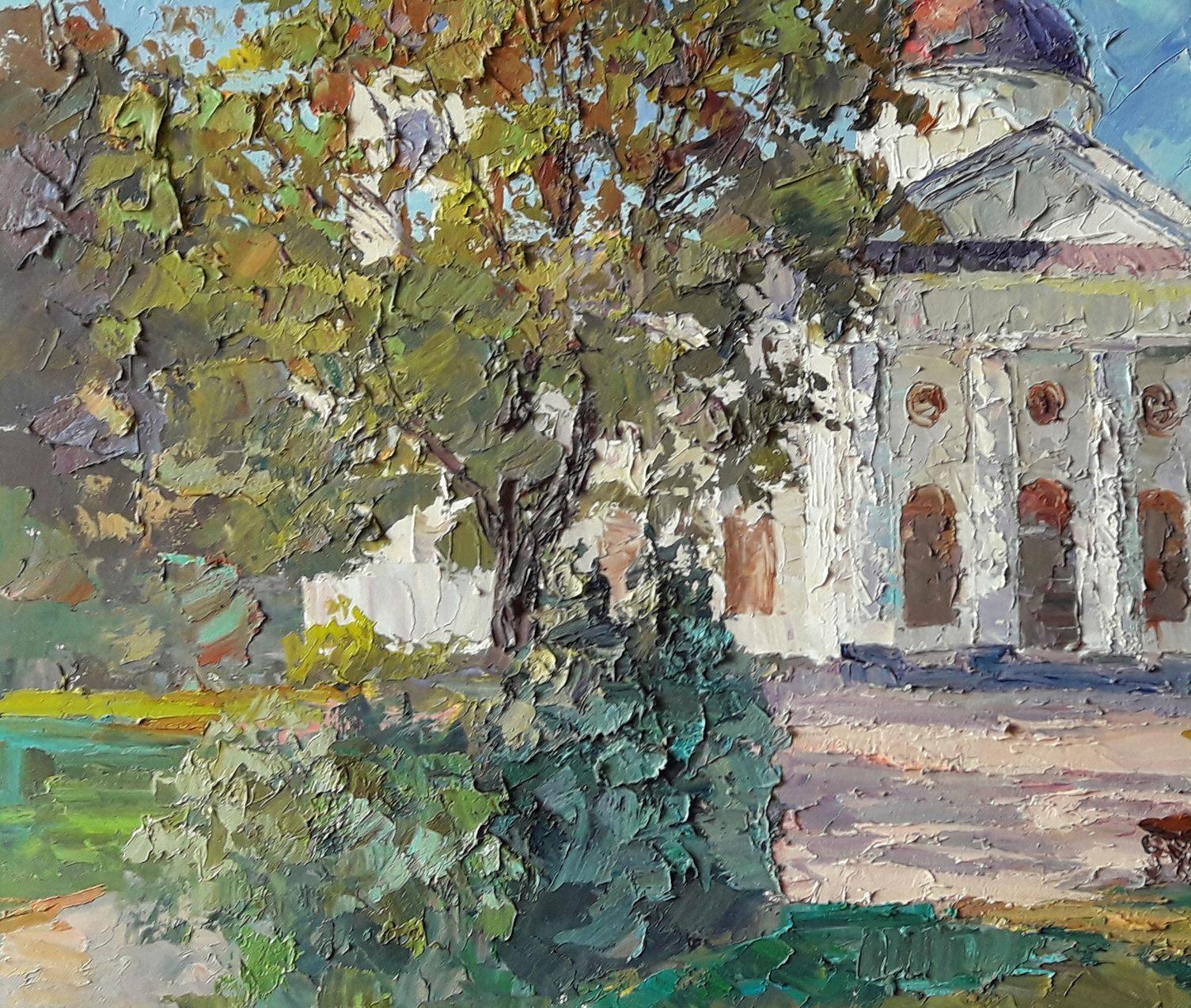 Baturin Temple, Original oil Painting, Ready to Hang - Gray Landscape Painting by Boris Serdyuk 