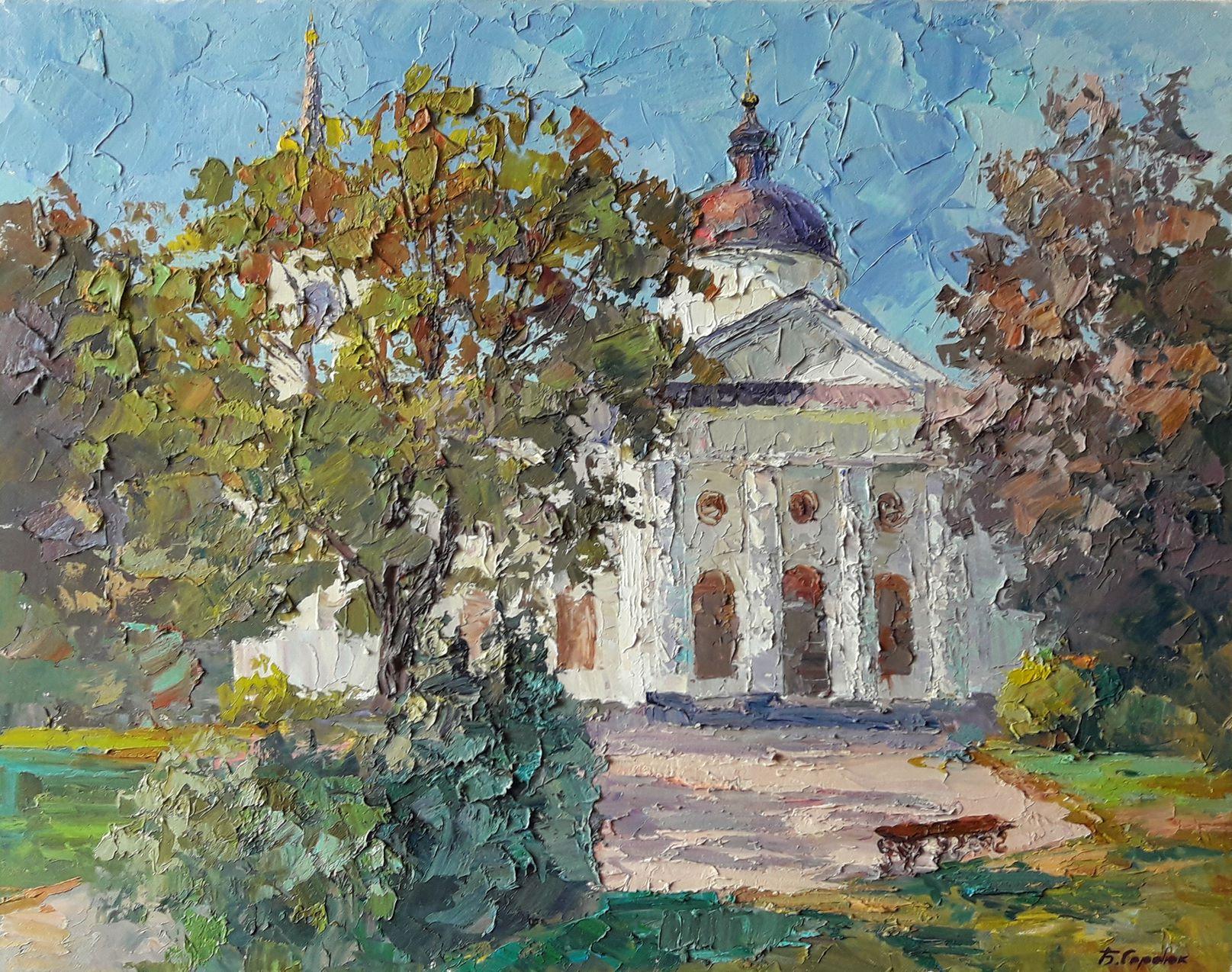Boris Serdyuk  Landscape Painting - Baturin Temple, Original oil Painting, Ready to Hang