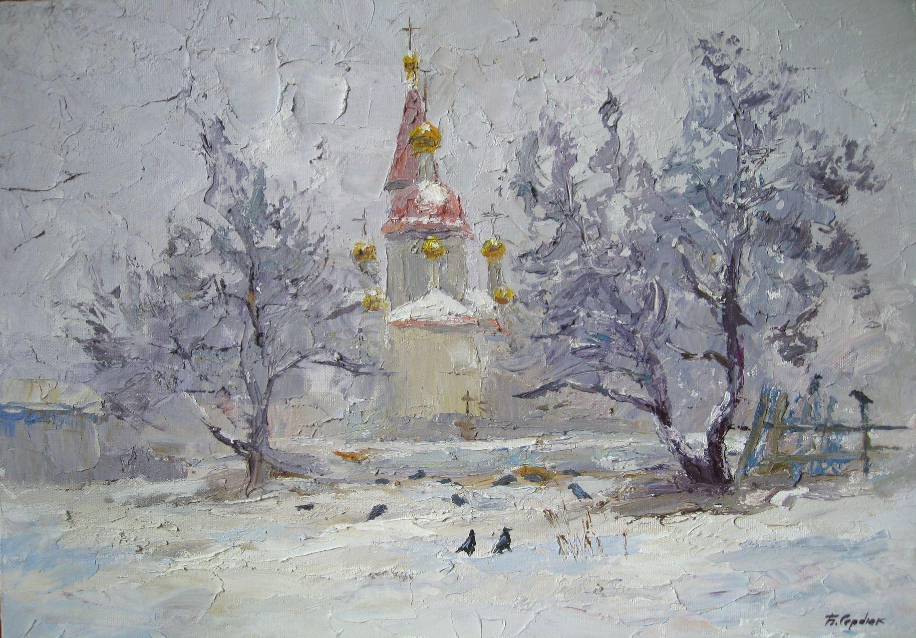 Boris Serdyuk  Landscape Painting - Breathed cold, Original oil Painting, Ready to Hang