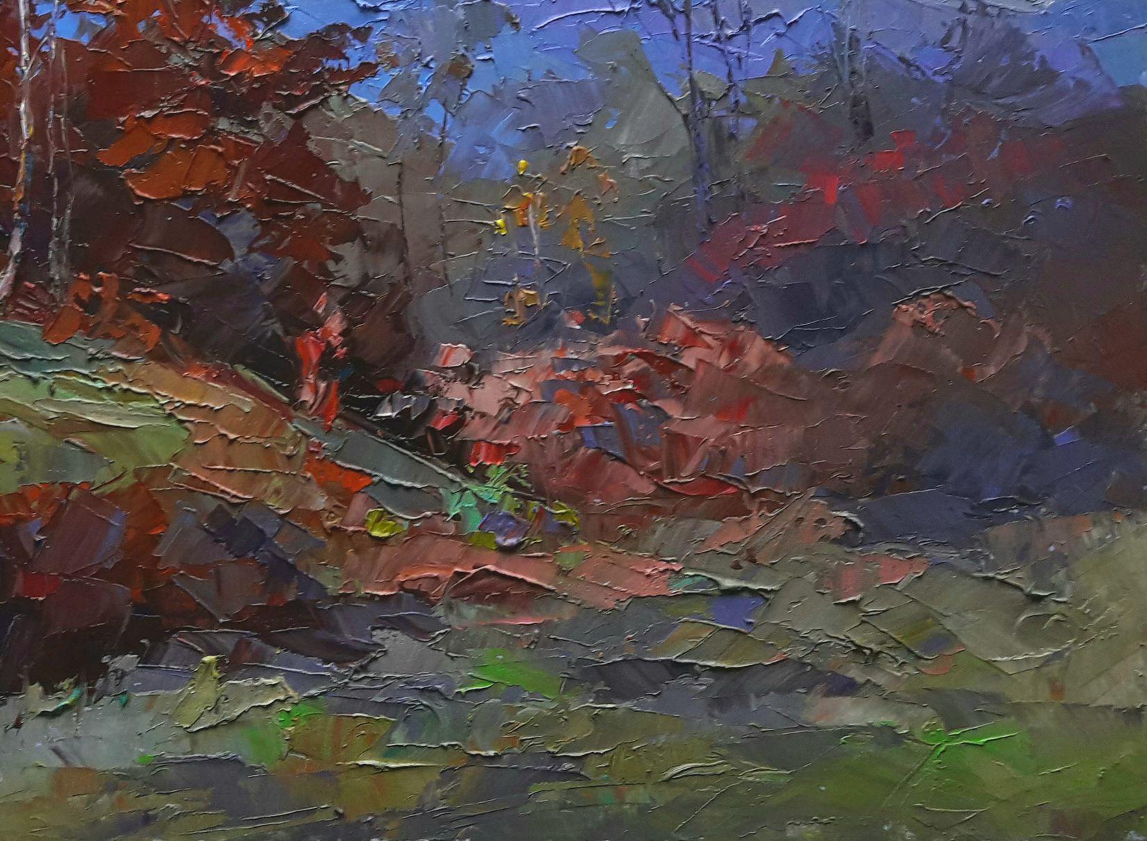 Künstler: Boris Serdyuk 
Werk: Original-Ölgemälde, handgefertigtes Kunstwerk, ein Unikat 
Medium: Öl auf Leinwand
Stil: Impressionismus
Jahr: 2020
Titel: Brennender Herbst
Größe: 19,5