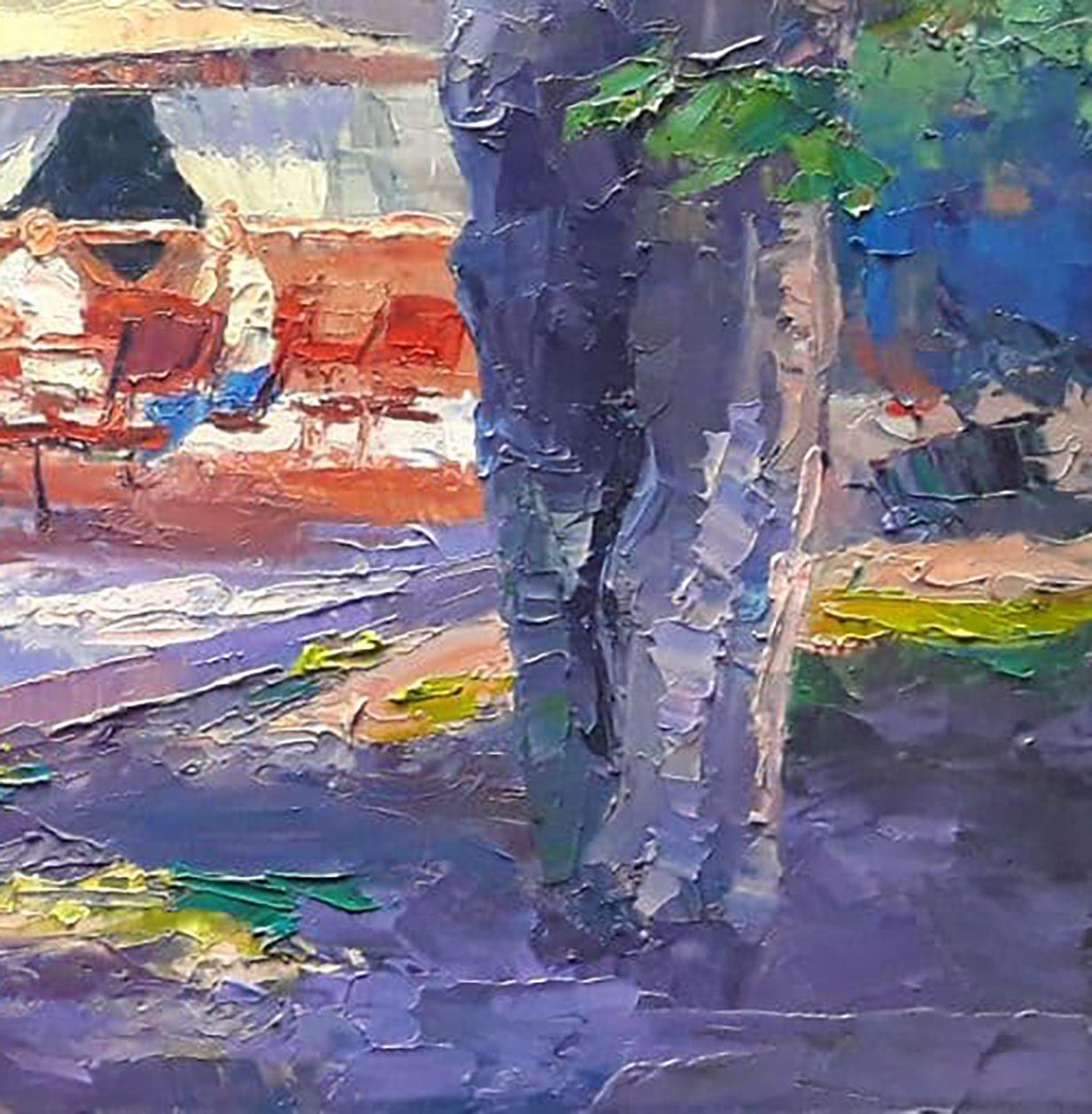Artist: Boris Serdyuk 
Work: Original oil painting, handmade artwork, one of a kind 
Medium: Oil on Canvas
Style: Impressionism
Year: 2020
Title: Caravan Cafe
Size: 21.5