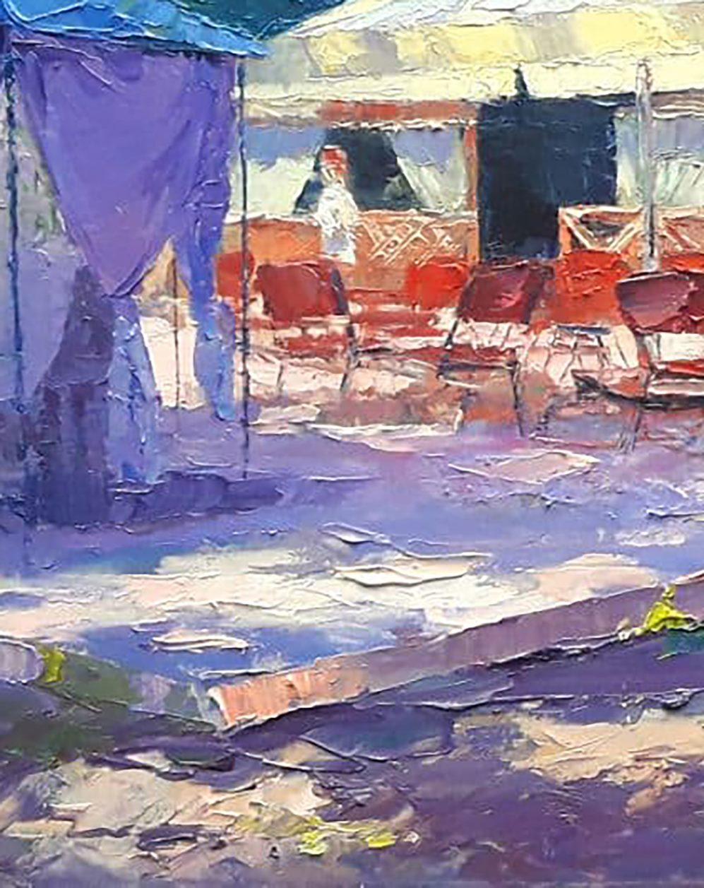 Cafe Caravan, peinture à l'huile originale, prête à accrocher - Gris Landscape Painting par Boris Serdyuk 