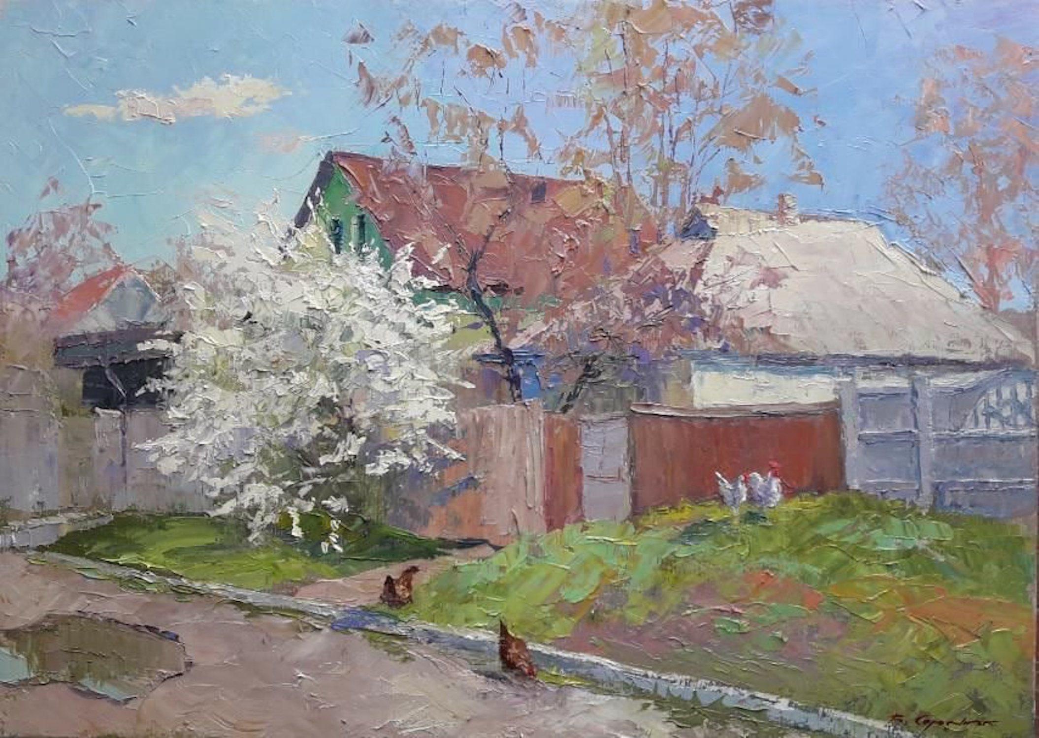 Boris Serdyuk  Landscape Painting - Cherry Blossom, Impressionism, Original oil Painting, Ready to Hang