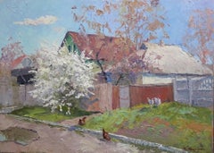 Cherry Blossom, Impressionismus, Original-Ölgemälde, hängefertig