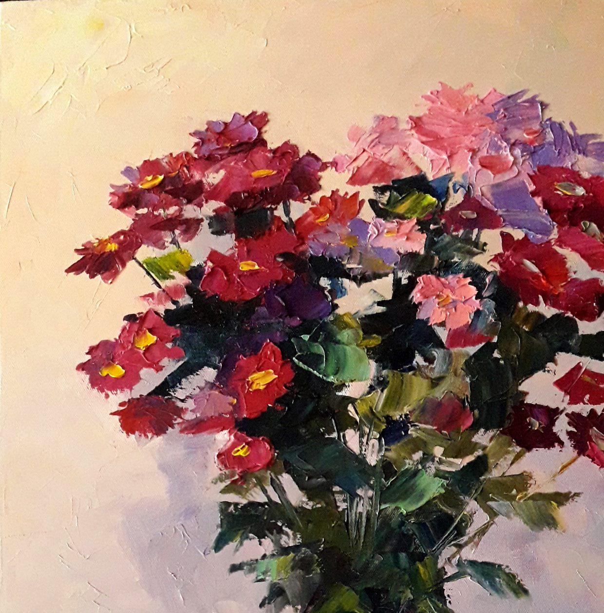 Chrysanthemum Bouquet, Flowers, Original oil Painting, Ready to Hang For Sale 1