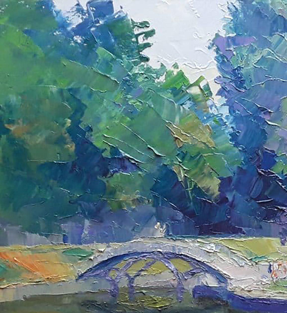 City Garden, Landscape Original oil Painting, Ready to Hang For Sale 6