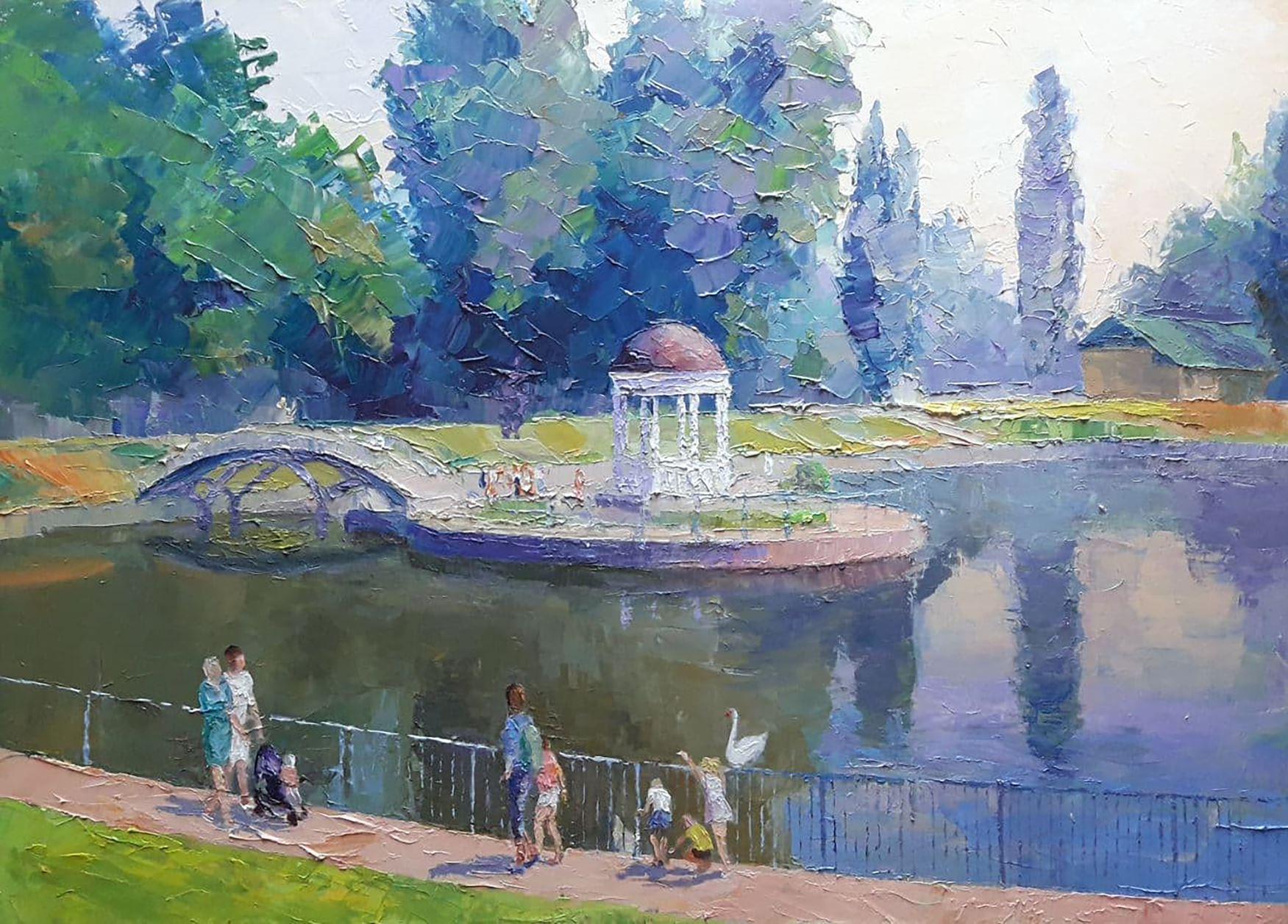 Boris Serdyuk  Landscape Painting - City Garden, Landscape Original oil Painting, Ready to Hang