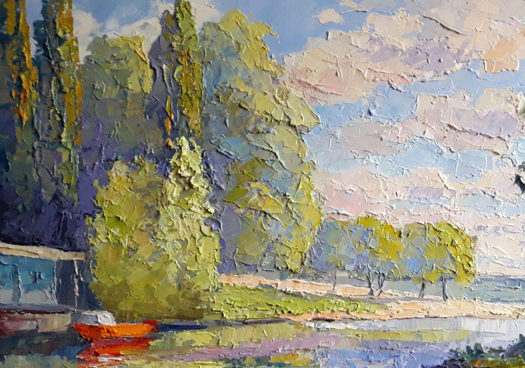 Bay Dnieper, paysage, peinture à l'huile originale, prête à être accrochée - Impressionnisme Painting par Boris Serdyuk 