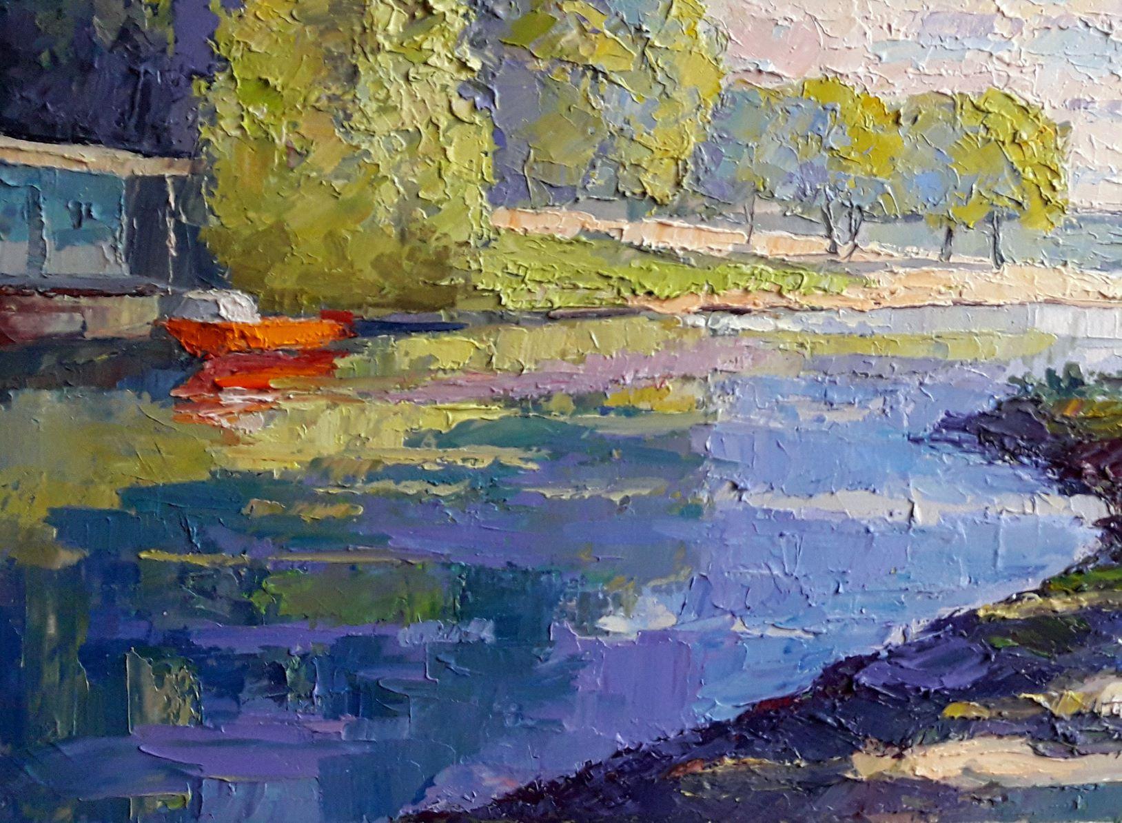 Bay Dnieper, paysage, peinture à l'huile originale, prête à être accrochée en vente 1