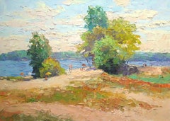 Dnieper Beach, peinture à l'huile originale, prête à être accrochée