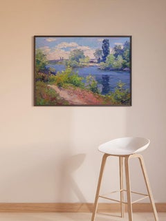 Dniprovska inflow, landscape, Original oil Painting, Ready to Hang