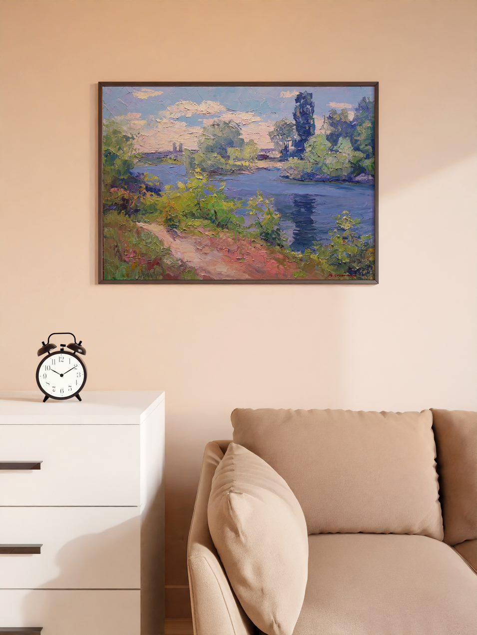 Dniprovska Fluss, Landschaft, Original-Ölgemälde, hängefertig (Impressionismus), Painting, von Boris Serdyuk 