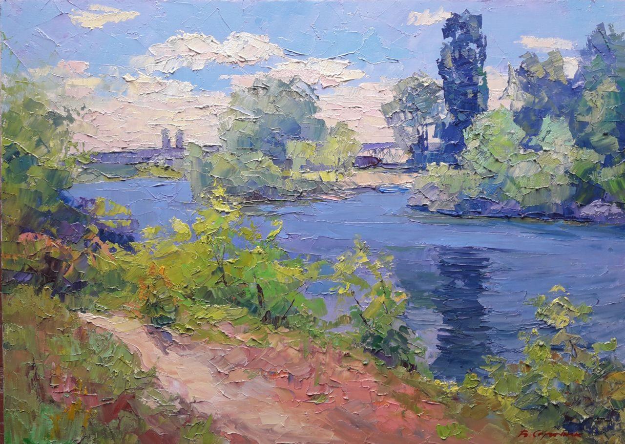 Boris Serdyuk  Landscape Painting - Dniprovska inflow, landscape, Original oil Painting, Ready to Hang