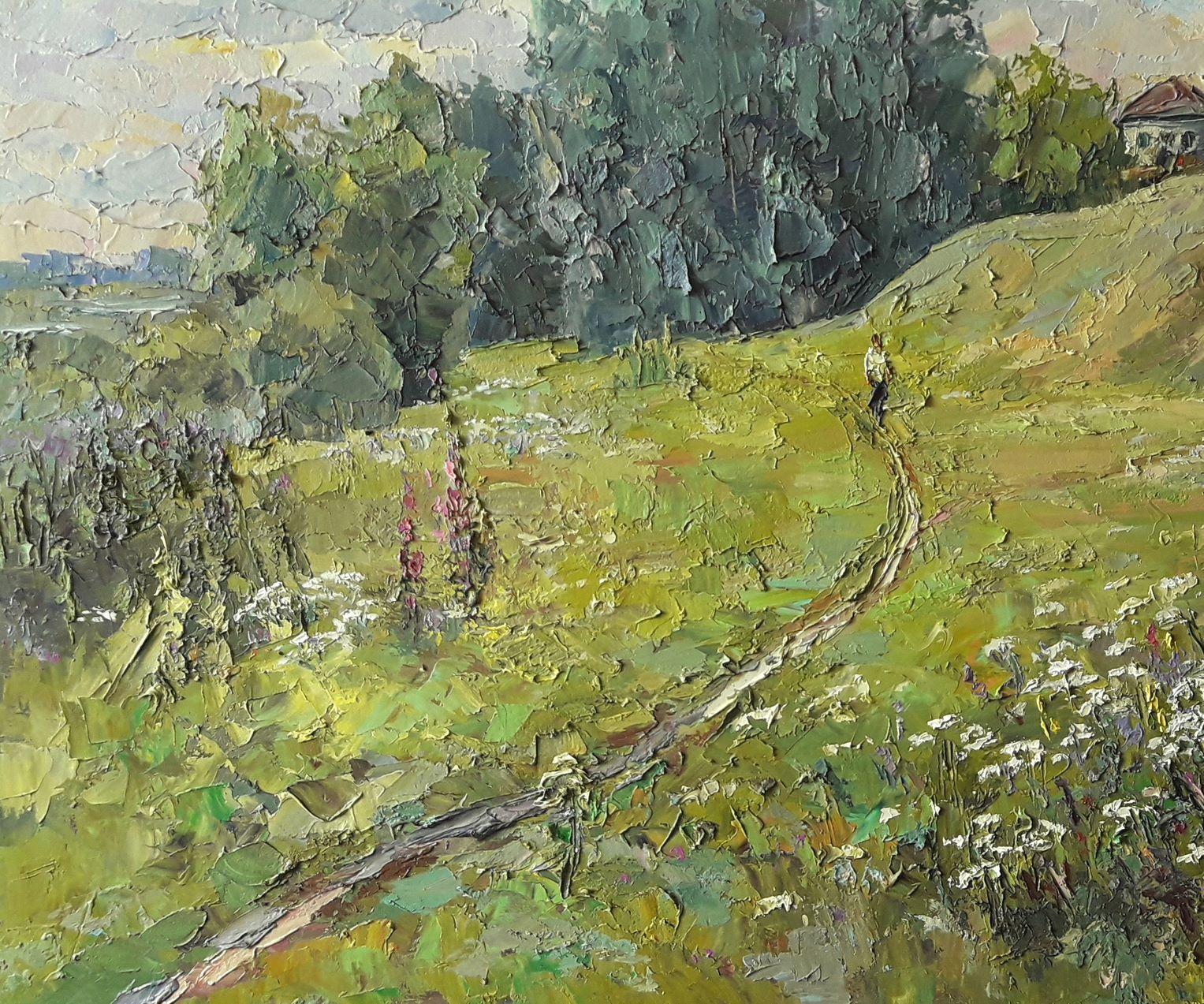 Flowers Scent, Landscape, Original oil Painting, Ready to Hang - Brown Landscape Painting by Boris Serdyuk 