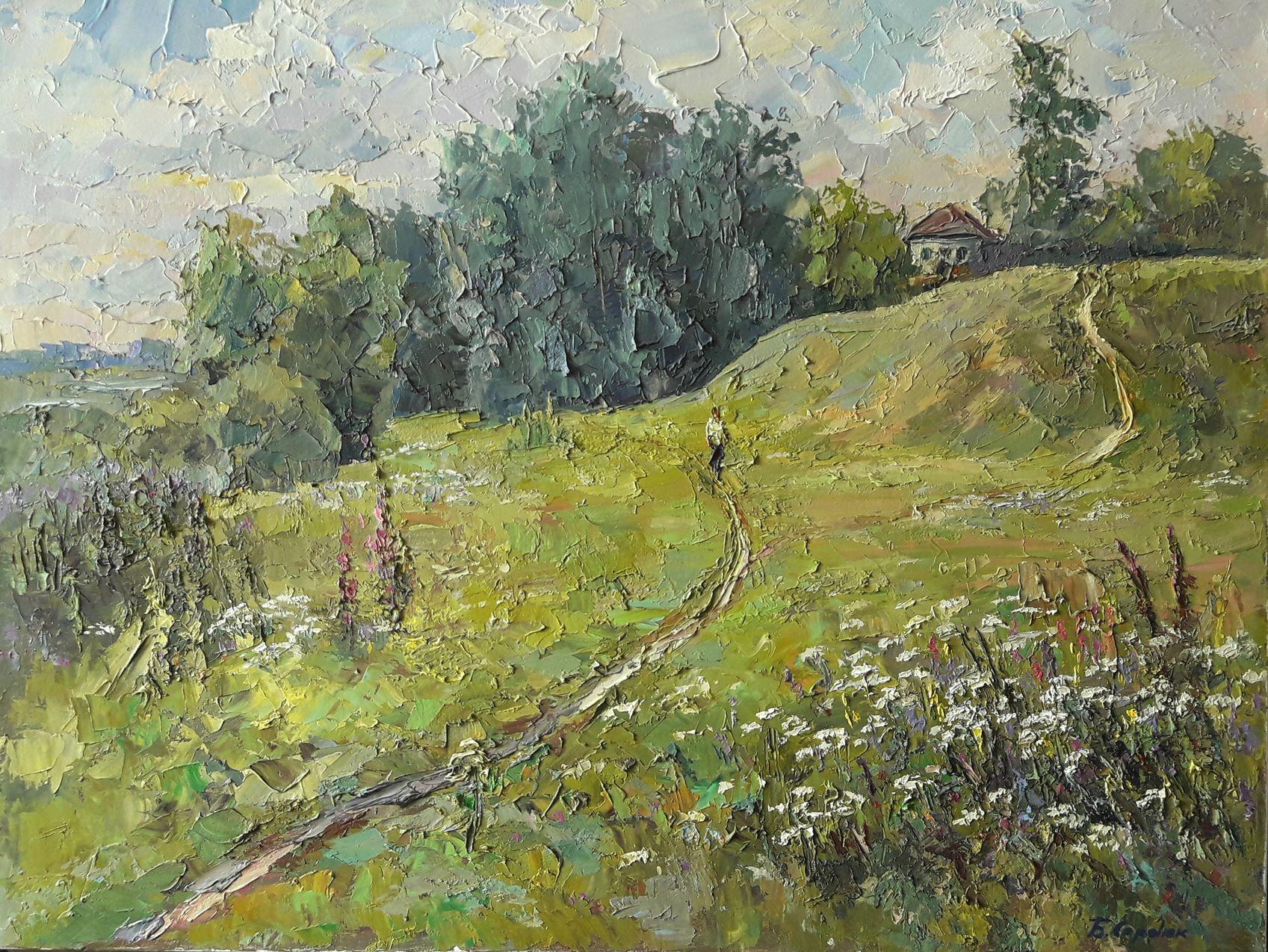 Boris Serdyuk  Landscape Painting - Flowers Scent, Landscape, Original oil Painting, Ready to Hang