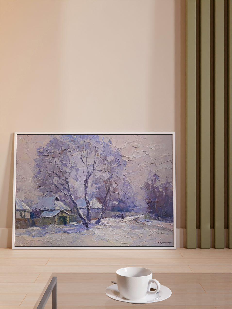 Hoarfrost, Impressionism, Original oil Painting, Ready to Hang - Gray Landscape Painting by Boris Serdyuk 