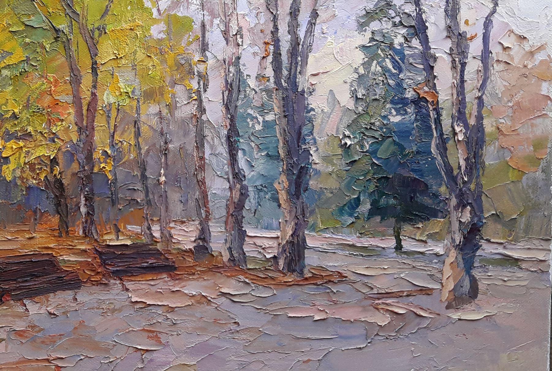 Impressionismus im Herbstpark, Original-Ölgemälde, fertig zum Hängen, Impressionismus – Painting von Boris Serdyuk 