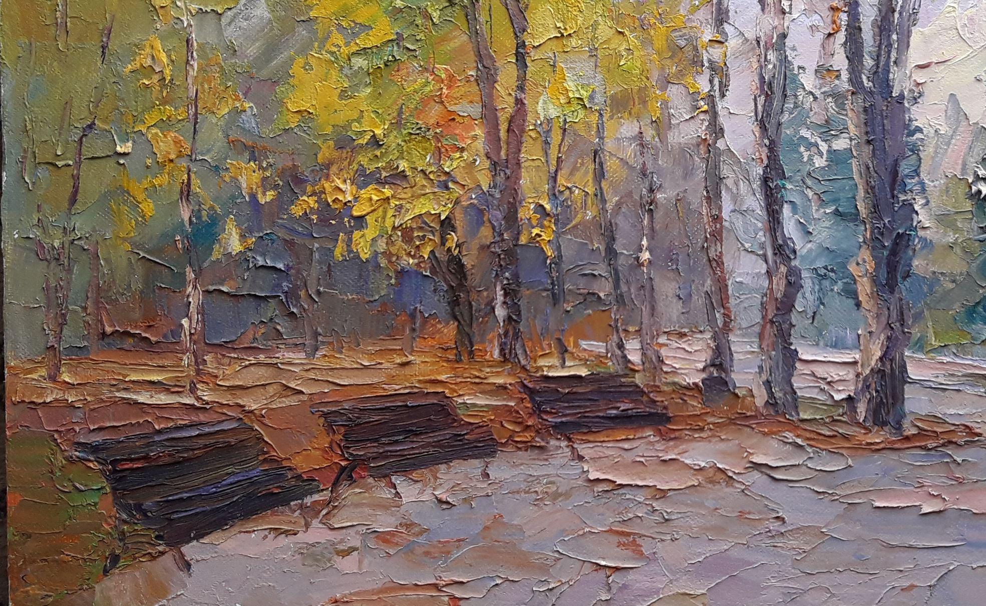 In the autumn park, Impressionism, Original oil Painting, Ready to Hang For Sale 1
