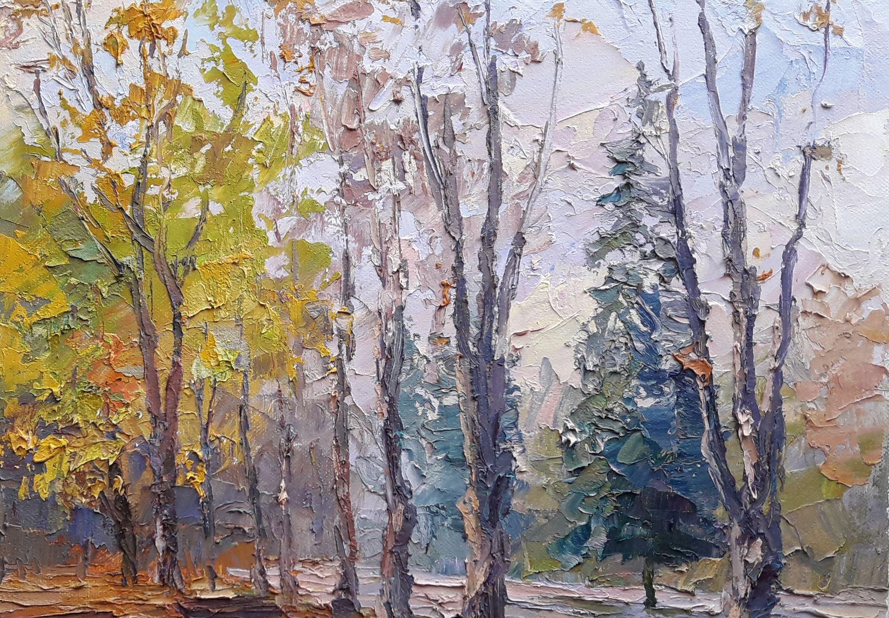 In the autumn park, Impressionism, Original oil Painting, Ready to Hang For Sale 2