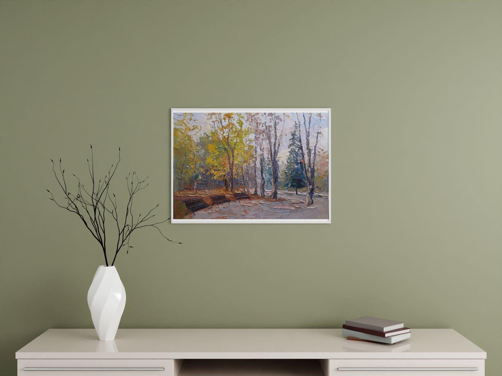In the autumn park, Impressionism, Original oil Painting, Ready to Hang For Sale 3