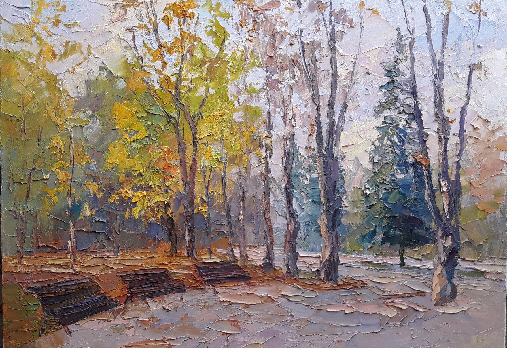 Boris Serdyuk  Landscape Painting - In the autumn park, Impressionism, Original oil Painting, Ready to Hang