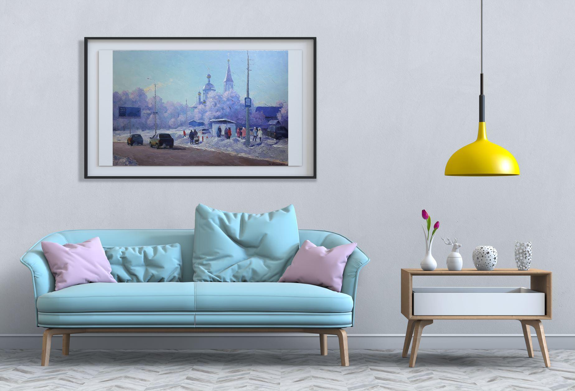 Kremenchug, Stadtlandschaft, Cossack stop, Original-Ölgemälde, hängefertig im Angebot 6