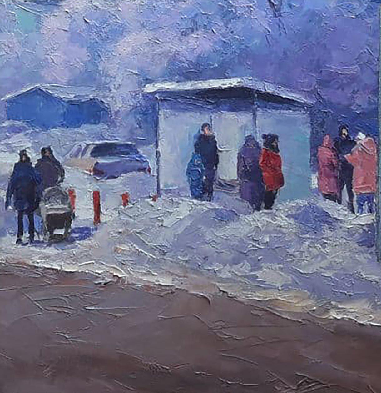 Kremenchug, Cityscape, Cossack stop, Original oil Painting, Ready to Hang For Sale 1