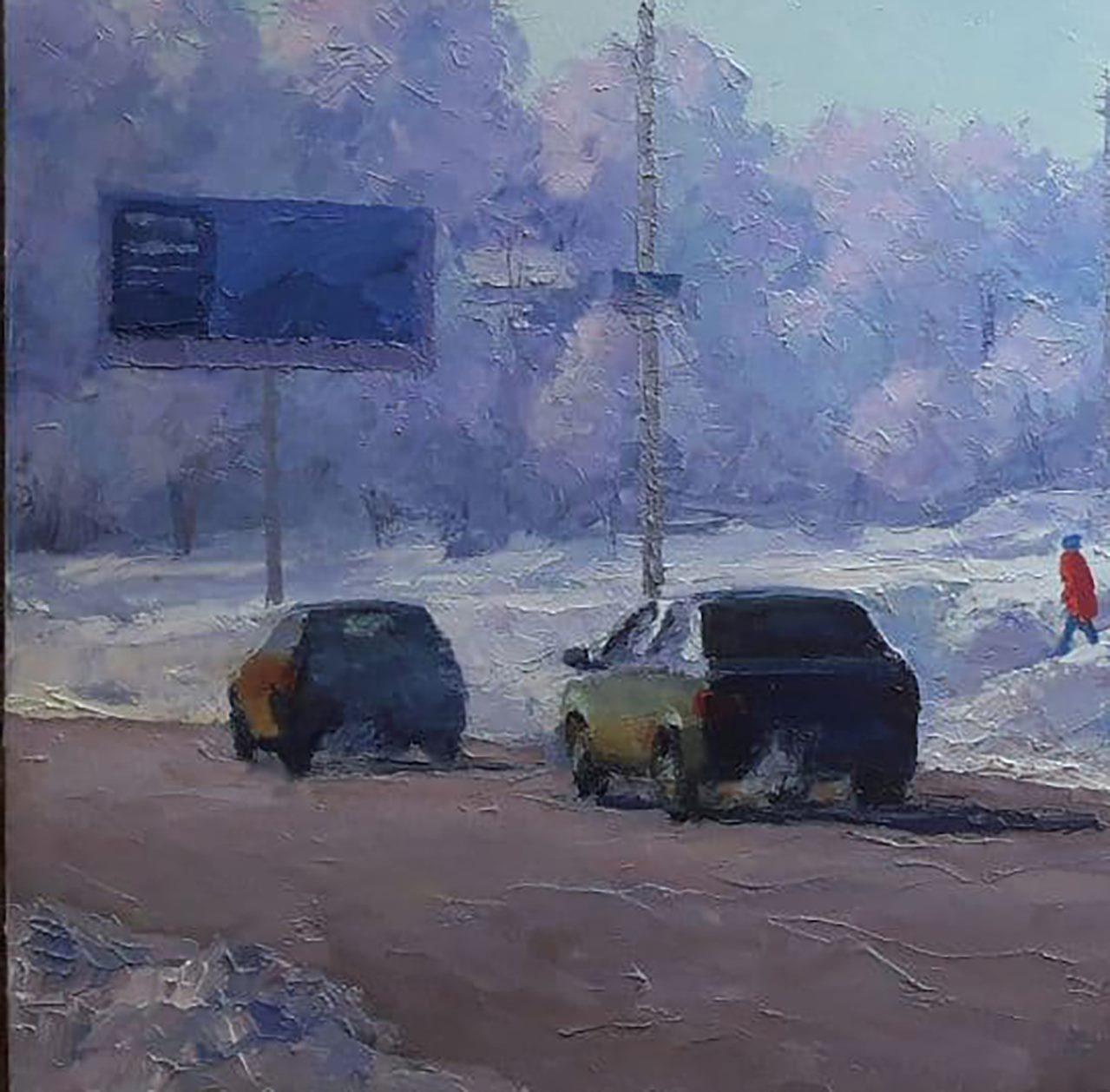 Künstler: Boris Serdyuk 
Werk: Original-Ölgemälde, handgefertigtes Kunstwerk, ein Unikat 
Medium: Öl auf Karton
Stil: Impressionismus
Jahr: 2020
Titel: Kremenchug. Haltestelle Kosaken
Größe: 23,5