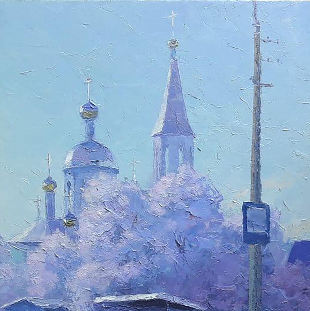 Kremenchug, Cityscape, Cossack stop, Original oil Painting, Ready to Hang For Sale 5